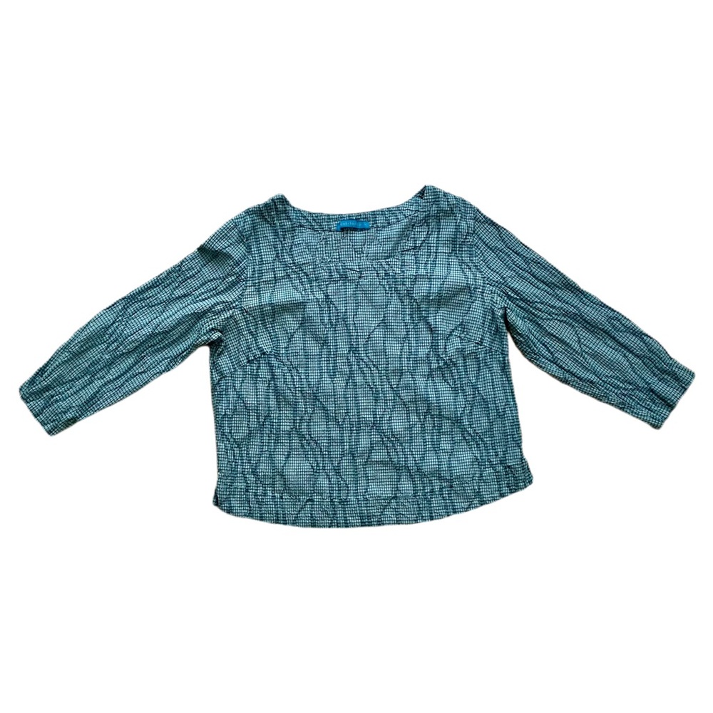 Sz S - Cut Loose Seersucker 3/4 Sleeve Top in Blue Unique Seersucker Made in USA